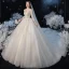 Illusion Champagne Transparentes La Mariée Robe De Mariée 2020 Robe Boule Encolure Dégagée 3/4 Manches Dos Nu Paillettes Perlage Glitter Tulle Cathedral Train Volants