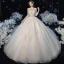 Illusion Champagne Transparentes La Mariée Robe De Mariée 2020 Robe Boule Encolure Dégagée 3/4 Manches Dos Nu Paillettes Perlage Glitter Tulle Cathedral Train Volants