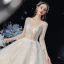 Illusion Champagne Transparentes La Mariée Robe De Mariée 2020 Robe Boule Encolure Dégagée 3/4 Manches Dos Nu Paillettes Perlage Glitter Tulle Cathedral Train Volants
