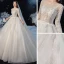 Illusion Champagne Transparentes La Mariée Robe De Mariée 2020 Robe Boule Encolure Dégagée 3/4 Manches Dos Nu Paillettes Perlage Glitter Tulle Cathedral Train Volants