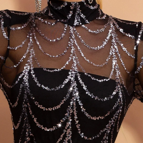 Sexy Bordeaux Transparentes Robe De Soirée 2020 Trompette / Sirène Col Haut Manches Longues Paillettes Train De Balayage Robe De Ceremonie