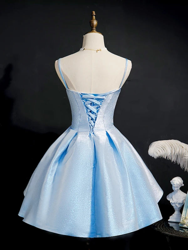 Modest Simple Sky Blue Satin Homecoming Graduation Dresses 2020 A-Line Princess Straps