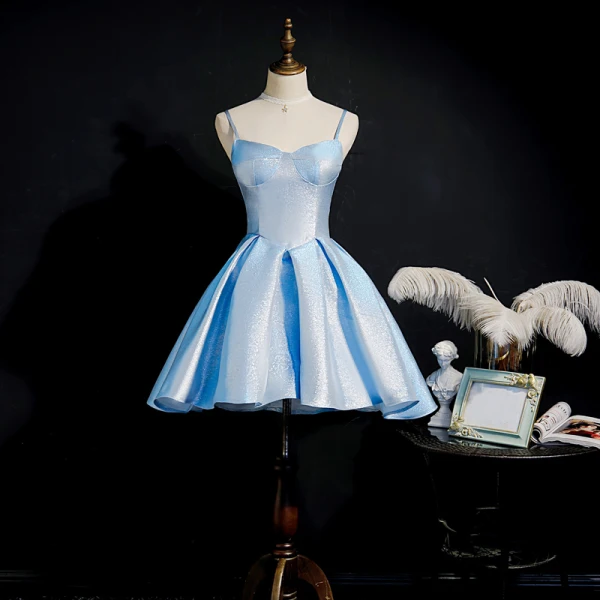Modest Simple Sky Blue Satin Homecoming Graduation Dresses 2020 A-Line Princess Straps Modest Simple Sky Blue Satin Homecoming Graduation Dresses 2020 A-Line Princess Straps