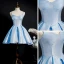 Simple Bleu Ciel Satin de retour Robe De Graduation 2020 Princesse Bretelles Spaghetti Sans Manches Courte Volants Dos Nu Robe De Ceremonie