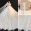 Schöne Champagner Organza Hochzeits Brautkleider / Hochzeitskleider 2020 Ballkleid Off Shoulder Kurze Ärmel Rückenfreies Perlenstickerei Strass Kathedrale Schleppe Rüschen