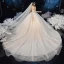 Vintage / Retro Champagne See-through Bridal Wedding Dresses 2020 Ball Gown High Neck Long Sleeve Backless Appliques Beading Glitter Tulle Cathedral Train Ruffle