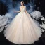 Vintage / Retro Champagne See-through Bridal Wedding Dresses 2020 Ball Gown High Neck Long Sleeve Backless Appliques Beading Glitter Tulle Cathedral Train Ruffle