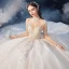 Vintage / Retro Champagne See-through Bridal Wedding Dresses 2020 Ball Gown High Neck Long Sleeve Backless Appliques Beading Glitter Tulle Cathedral Train Ruffle