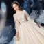 Style Victorien Champagne Transparentes La Mariée Robe De Mariée 2020 Robe Boule Col Haut Gonflée Manches Longues Dos Nu Perlage Paillettes Glitter Tulle Cathedral Train Volants