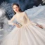Style Victorien Champagne Transparentes La Mariée Robe De Mariée 2020 Robe Boule Col Haut Gonflée Manches Longues Dos Nu Perlage Paillettes Glitter Tulle Cathedral Train Volants
