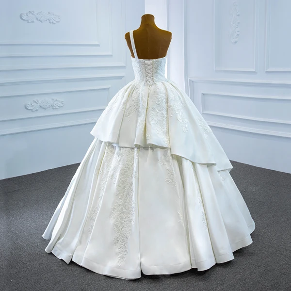 Luxury / Gorgeous White Satin Bridal Wedding Dresses 2020 Ball Gown One-Shoulder Sleeveless Backless Appliques Lace Handmade  Beading Floor-Length / Long Ruffle