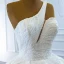 Luxury / Gorgeous White Satin Bridal Wedding Dresses 2020 Ball Gown One-Shoulder Sleeveless Backless Appliques Lace Handmade  Beading Floor-Length / Long Ruffle