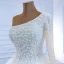 Luxury / Gorgeous White Bridal Wedding Dresses 2020 Ball Gown One-Shoulder Long Sleeve Backless Handmade  Beading Pearl Floor-Length / Long Ruffle