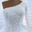 Luxury / Gorgeous White Bridal Wedding Dresses 2020 Ball Gown One-Shoulder Long Sleeve Backless Handmade  Beading Pearl Floor-Length / Long Ruffle
