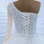 Luxury / Gorgeous White Bridal Wedding Dresses 2020 Ball Gown One-Shoulder Long Sleeve Backless Handmade  Beading Pearl Floor-Length / Long Ruffle