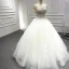Luxury / Gorgeous White Bridal Wedding Dresses 2020 Ball Gown Scoop Neck Short Sleeve Backless Handmade  Beading Pearl Floor-Length / Long Ruffle