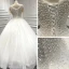 Luxury / Gorgeous White Bridal Wedding Dresses 2020 Ball Gown Scoop Neck Short Sleeve Backless Handmade  Beading Pearl Floor-Length / Long Ruffle