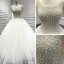 Luxury / Gorgeous White Bridal Wedding Dresses 2020 Ball Gown Scoop Neck Short Sleeve Backless Handmade  Beading Pearl Floor-Length / Long Ruffle