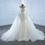 Luxe Blanche La Mariée Robe De Mariée 2020 Robe Boule Transparentes Encolure Dégagée Manches Longues Appliques En Dentelle Perlage Perle Détachable Chapel Train Volants