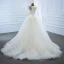 Luxe Blanche La Mariée Robe De Mariée 2020 Robe Boule Transparentes Encolure Dégagée Manches Longues Appliques En Dentelle Perlage Perle Détachable Chapel Train Volants