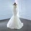 Luxe Blanche La Mariée Robe De Mariée 2020 Robe Boule Transparentes Encolure Dégagée Manches Longues Appliques En Dentelle Perlage Perle Détachable Chapel Train Volants