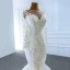Luxe Blanche La Mariée Robe De Mariée 2020 Robe Boule Transparentes Encolure Dégagée Manches Longues Appliques En Dentelle Perlage Perle Détachable Chapel Train Volants