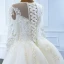 Luxe Blanche La Mariée Robe De Mariée 2020 Robe Boule Transparentes Encolure Dégagée Manches Longues Appliques En Dentelle Perlage Perle Détachable Chapel Train Volants