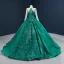 Luxury / Gorgeous Dark Green See-through Prom Dresses 2020 Ball Gown Scoop Neck Long Sleeve Appliques Sequins Court Train Ruffle Formal Dresses