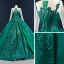 Luxury / Gorgeous Dark Green See-through Prom Dresses 2020 Ball Gown Scoop Neck Long Sleeve Appliques Sequins Court Train Ruffle Formal Dresses
