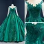 Luxury / Gorgeous Dark Green See-through Prom Dresses 2020 Ball Gown Scoop Neck Long Sleeve Appliques Sequins Court Train Ruffle Formal Dresses