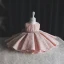 Chic / Beautiful Pearl Pink Lace Birthday Flower Girl Dresses 2020 Ball Gown Scoop Neck Sleeveless Pearl Sash Short Ruffle Wedding Party Dresses
