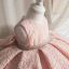 Chic / Beautiful Pearl Pink Lace Birthday Flower Girl Dresses 2020 Ball Gown Scoop Neck Sleeveless Pearl Sash Short Ruffle Wedding Party Dresses