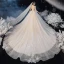 Romantique Champagne La Mariée Robe De Mariée 2020 Robe Boule Transparentes Col Haut 3/4 Manches Dos Nu Appliques En Dentelle Perlage Glitter Tulle Cathedral Train Volants
