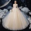 Romantique Champagne La Mariée Robe De Mariée 2020 Robe Boule Transparentes Col Haut 3/4 Manches Dos Nu Appliques En Dentelle Perlage Glitter Tulle Cathedral Train Volants