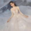 Romantique Champagne La Mariée Robe De Mariée 2020 Robe Boule Transparentes Col Haut 3/4 Manches Dos Nu Appliques En Dentelle Perlage Glitter Tulle Cathedral Train Volants