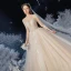 Romantique Champagne La Mariée Robe De Mariée 2020 Robe Boule Transparentes Col Haut 3/4 Manches Dos Nu Appliques En Dentelle Perlage Glitter Tulle Cathedral Train Volants