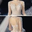 Romantique Champagne La Mariée Robe De Mariée 2020 Robe Boule Transparentes Col Haut 3/4 Manches Dos Nu Appliques En Dentelle Perlage Glitter Tulle Cathedral Train Volants