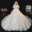 Vintage / Retro Champagne See-through Bridal Wedding Dresses 2020 Ball Gown High Neck Long Sleeve Glitter Appliques Lace Cathedral Train Ruffle