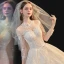 Vintage / Retro Champagne See-through Bridal Wedding Dresses 2020 Ball Gown High Neck Long Sleeve Glitter Appliques Lace Cathedral Train Ruffle