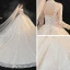Vintage / Retro Champagne See-through Bridal Wedding Dresses 2020 Ball Gown High Neck Long Sleeve Glitter Appliques Lace Cathedral Train Ruffle