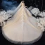 Vintage / Retro Champagne See-through Bridal Wedding Dresses 2020 Ball Gown High Neck Long Sleeve Backless Beading Appliques Lace Glitter Tulle Cathedral Train Ruffle