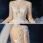 Vintage / Retro Champagne See-through Bridal Wedding Dresses 2020 Ball Gown High Neck Long Sleeve Backless Beading Appliques Lace Glitter Tulle Cathedral Train Ruffle