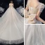 Vintage / Originale Champagne La Mariée Robe De Mariée 2020 Robe Boule Encolure Carrée Gonflée Manches Courtes Dos Nu Noeud Perlage Glitter Tulle Cathedral Train Volants