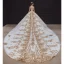 Étourdissant Champagne Transparentes La Mariée Robe De Mariée 2020 Robe Boule Encolure Dégagée 3/4 Manches Dos Nu Paillettes Perlage Glitter Tulle Royal Train Volants
