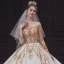 Étourdissant Champagne Transparentes La Mariée Robe De Mariée 2020 Robe Boule Encolure Dégagée 3/4 Manches Dos Nu Paillettes Perlage Glitter Tulle Royal Train Volants