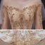 Étourdissant Champagne Transparentes La Mariée Robe De Mariée 2020 Robe Boule Encolure Dégagée 3/4 Manches Dos Nu Paillettes Perlage Glitter Tulle Royal Train Volants