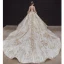Victorian Style Champagne See-through Bridal Wedding Dresses 2020 Ball Gown High Neck Puffy Long Sleeve Backless Sequins Beading Glitter Tulle Royal Train Ruffle