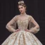 Victorian Style Champagne See-through Bridal Wedding Dresses 2020 Ball Gown High Neck Puffy Long Sleeve Backless Sequins Beading Glitter Tulle Royal Train Ruffle