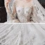 Luxury / Gorgeous Champagne See-through Bridal Wedding Dresses 2020 Ball Gown Scoop Neck Long Sleeve Backless Appliques Flower Beading Glitter Tulle Cathedral Train Ruffle