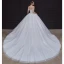 High-end White Satin Bridal Wedding Dresses 2020 Ball Gown Off-The-Shoulder Short Sleeve Backless Pearl Sash Chapel Train Ruffle